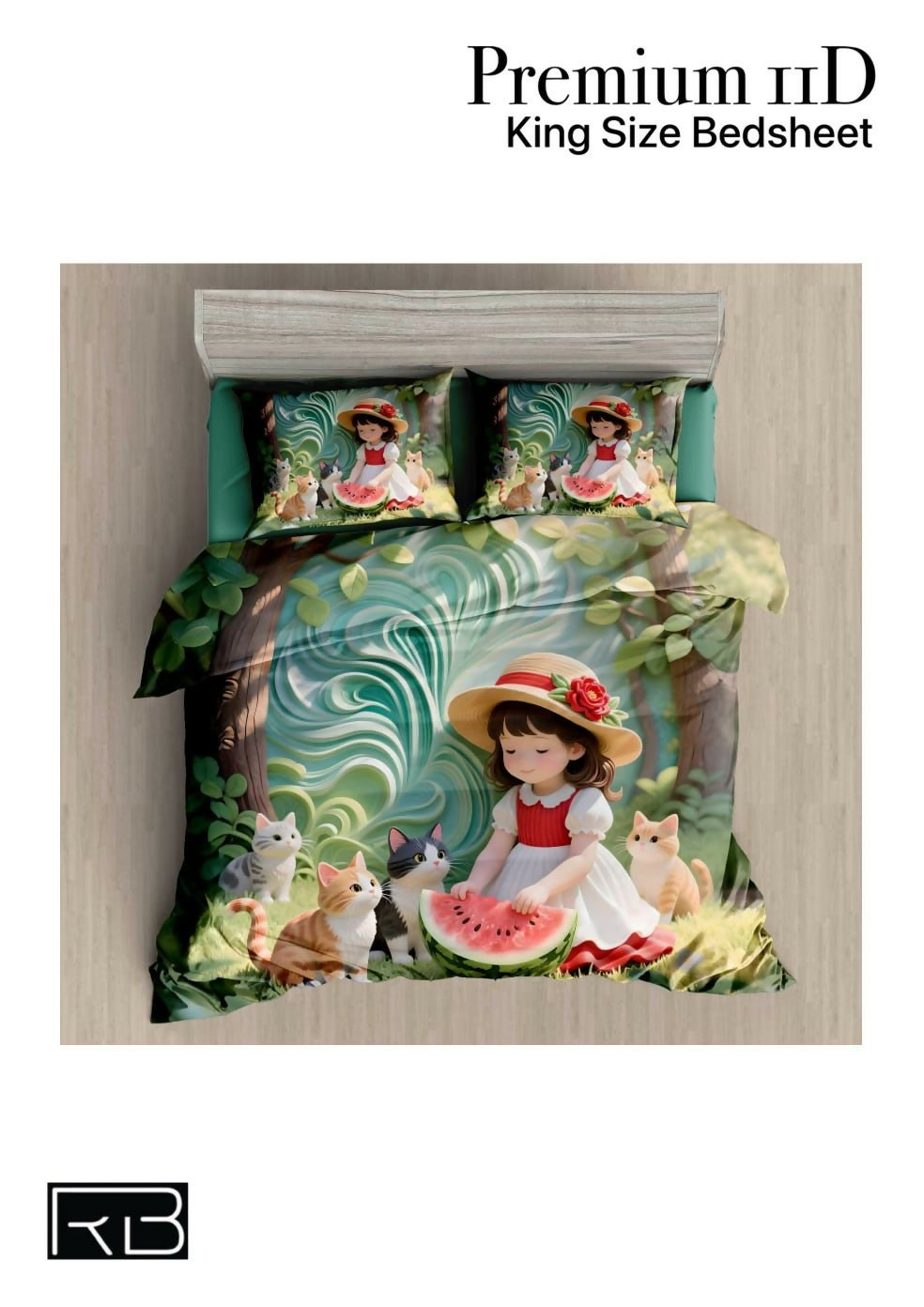 King size bedsheet set with a girl and animals design