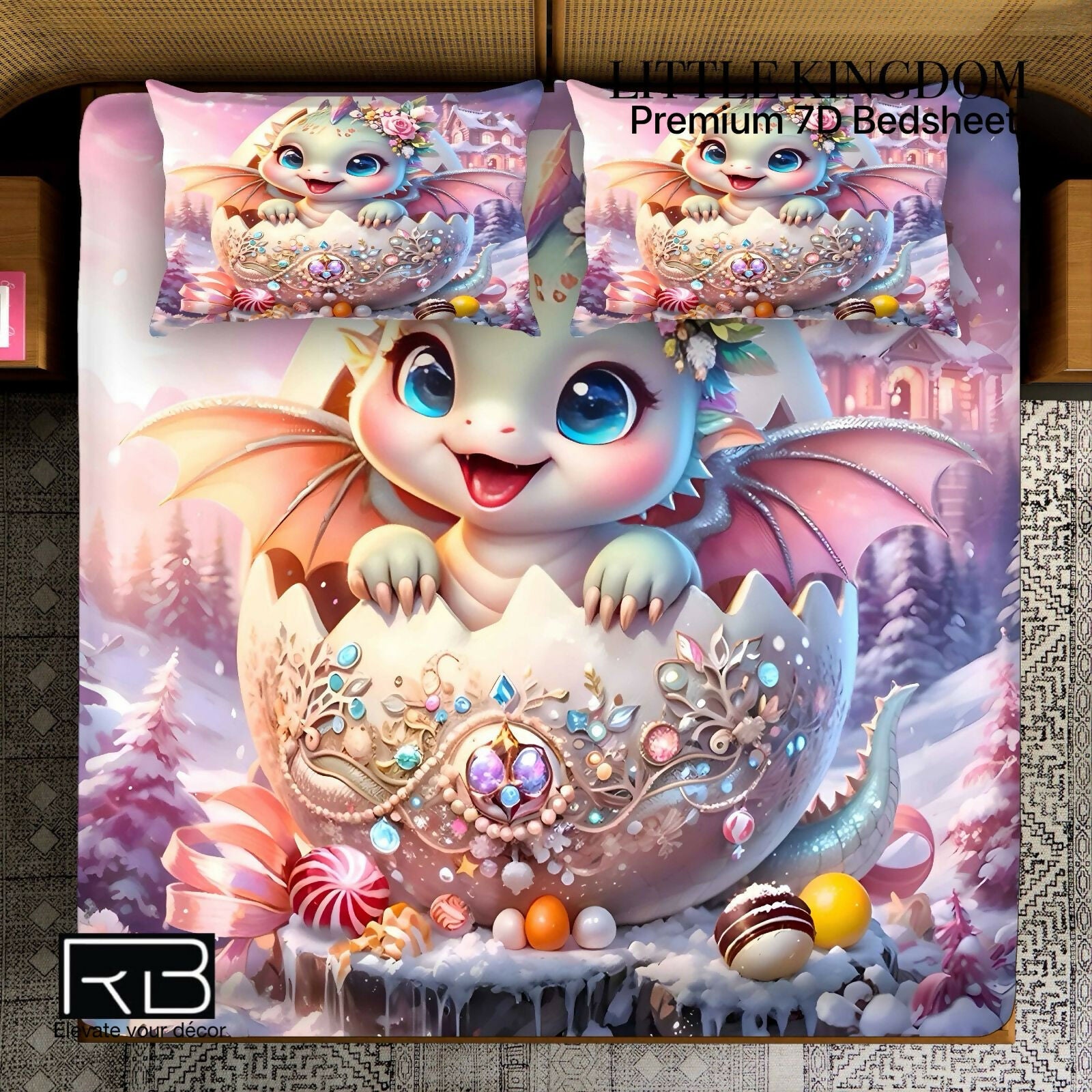 Children's 3D bedding set with cartoon dragon design