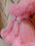 Girls Balloon Frill Party Dress - Baby Pink Frock ( 9-12 m)