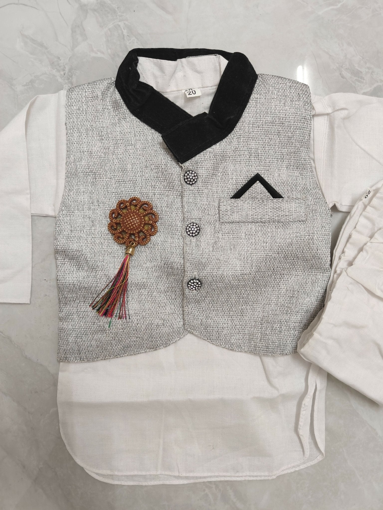 Cotton Black and White Indian Suit with Nehru Jacket
