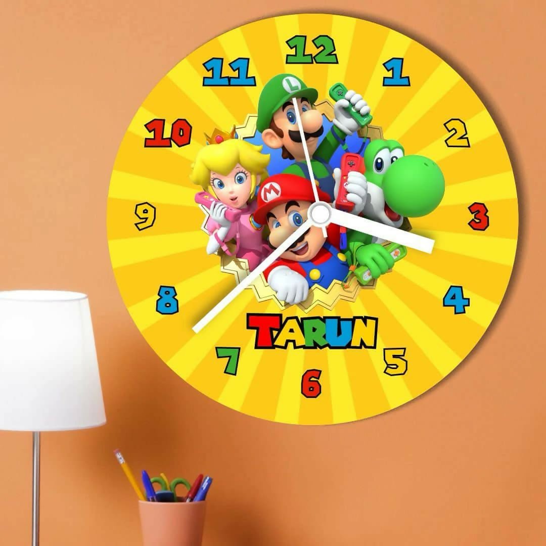 Colorful children's wall clock with cartoon characters