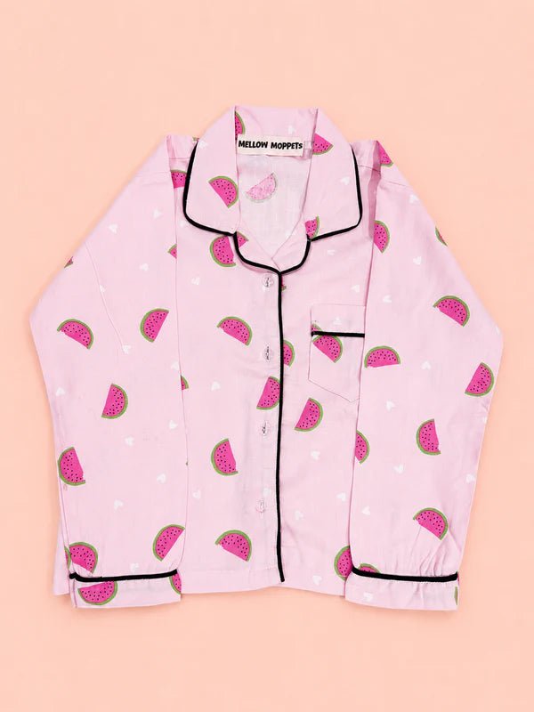 MELLOW Sweet Watermelon night suit with soft comfortable fabric, playful watermelon-themed print, relaxed fit, and cozy comfort for bedtime, sleep, and everyday lounging.