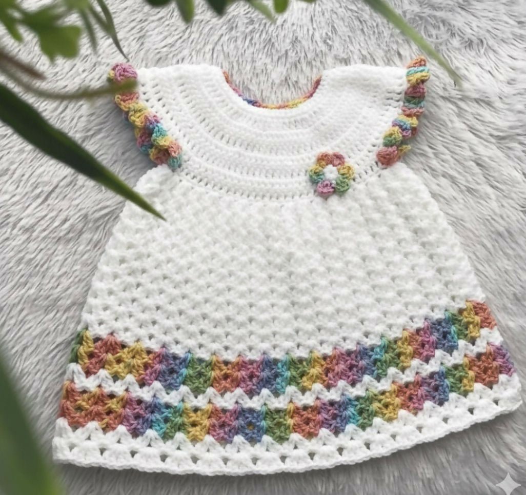 White crocheted baby dress