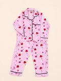 MELLOW Pink Mushroom night suit with soft comfortable fabric, cute mushroom-themed print, relaxed fit, and cozy design for bedtime, sleep, and everyday lounging.