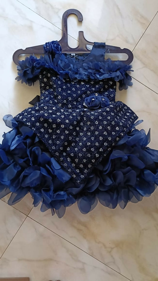 Dress your little one in elegance with this Navy Blue Partywear Frock, perfect for making her shine at any special occasion!