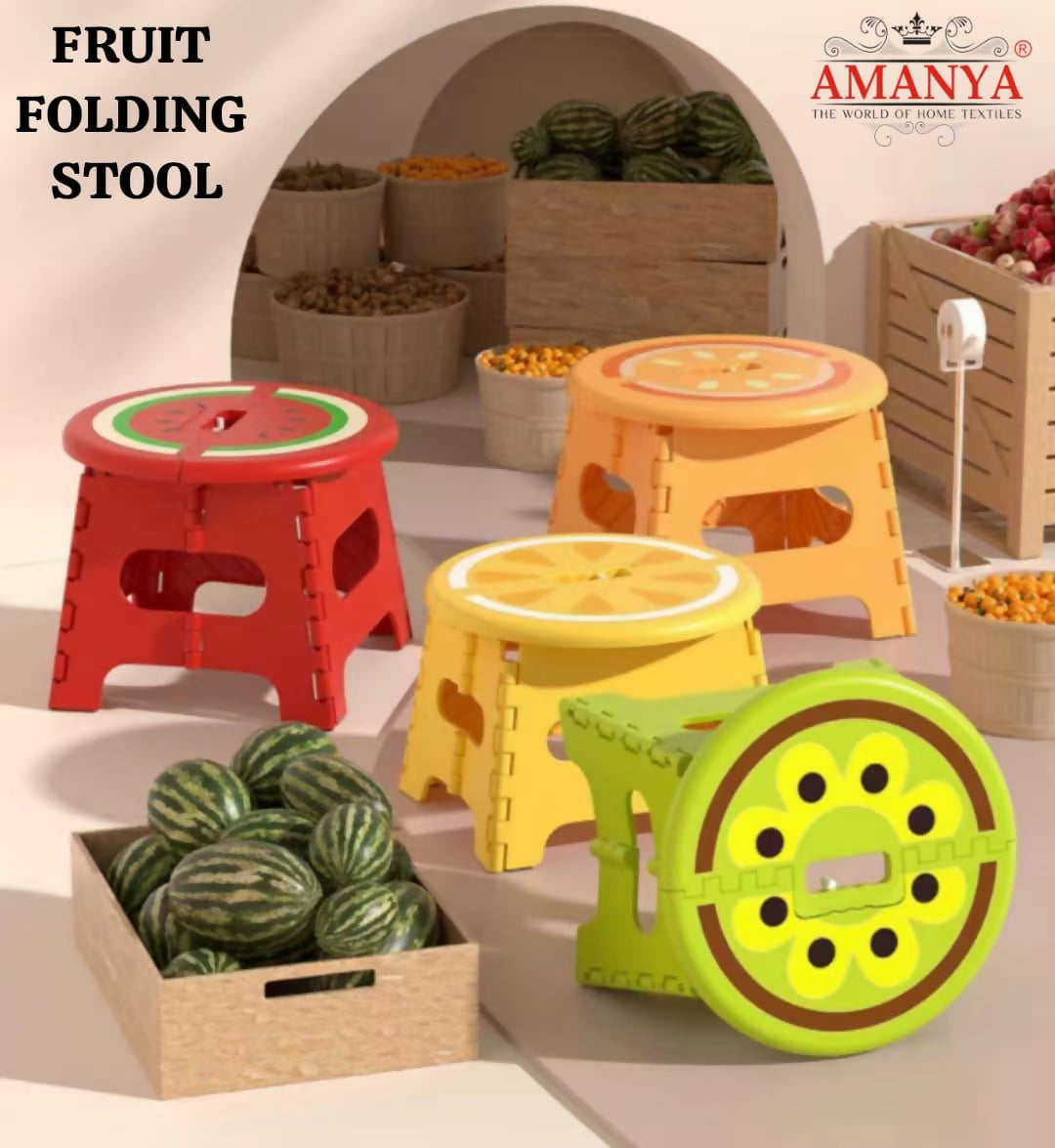 Fruit-themed folding stools