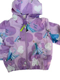 Cute purple Queen Elsa hooded jacket with hearts and Frozen prints for a magical, cozy look.