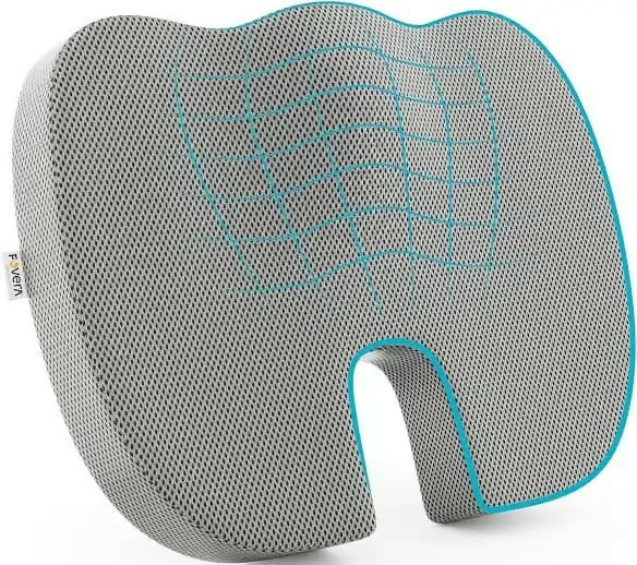 Memory foam coccyx seat pillow for tailbone pain relief and comfortable long sitting.