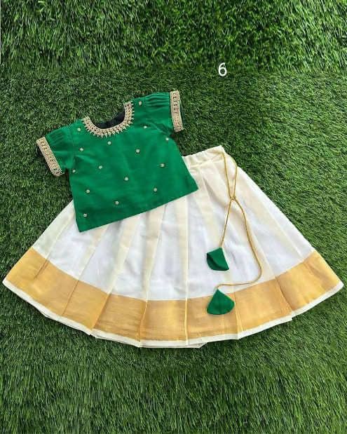 Traditional Kerala Style Lehenga Choli for Babies - Elegant and Comfortable Ethnic Wear, Perfect for Festive Occasions.