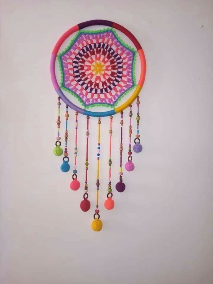 crochet dreamcatcher, handmade wall decor, boho dreamcatcher, nursery wall hanging, crochet home decoration