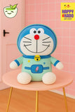 Stuffed toy resembling a popular character on a pink table with a pink wall background