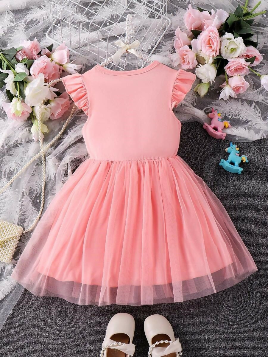 Unicorn Theme Net Partywear Dress/Frock