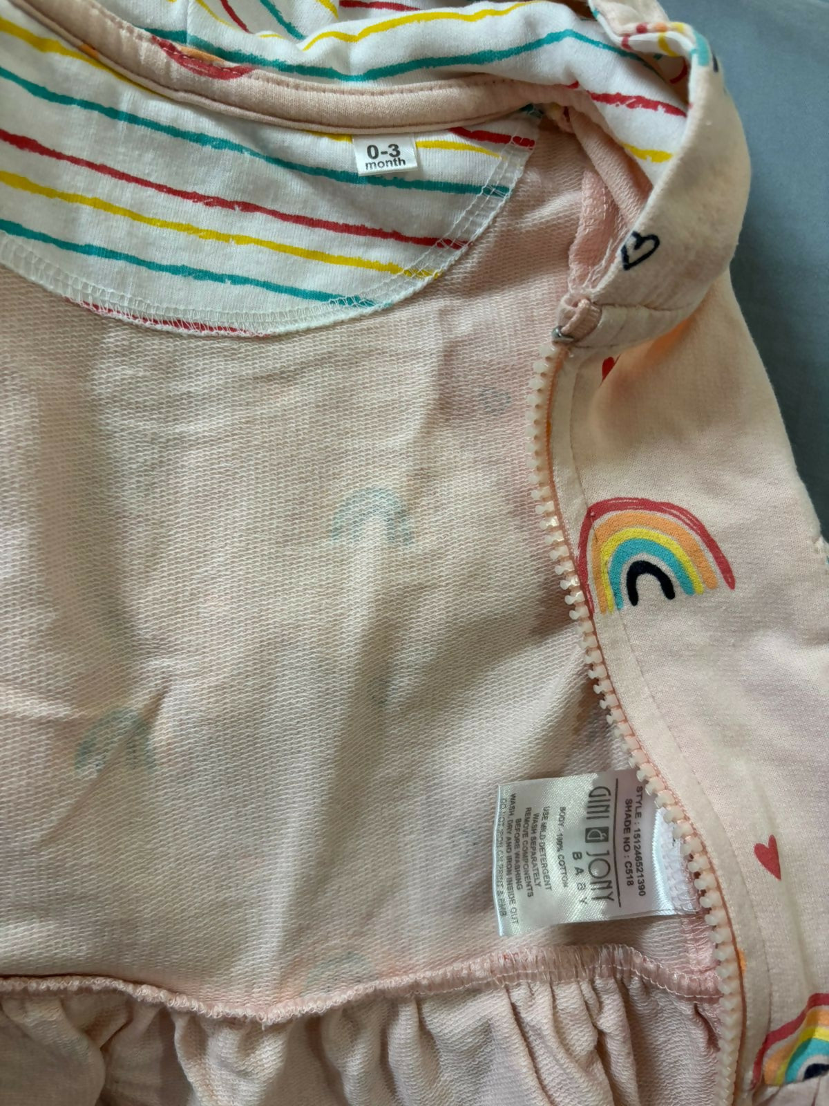 Buy GJ Baby Hooded Jacket & Lower Set – Soft and comfy rainbow print outfit with zipper and drawstring, perfect for cozy everyday wear.