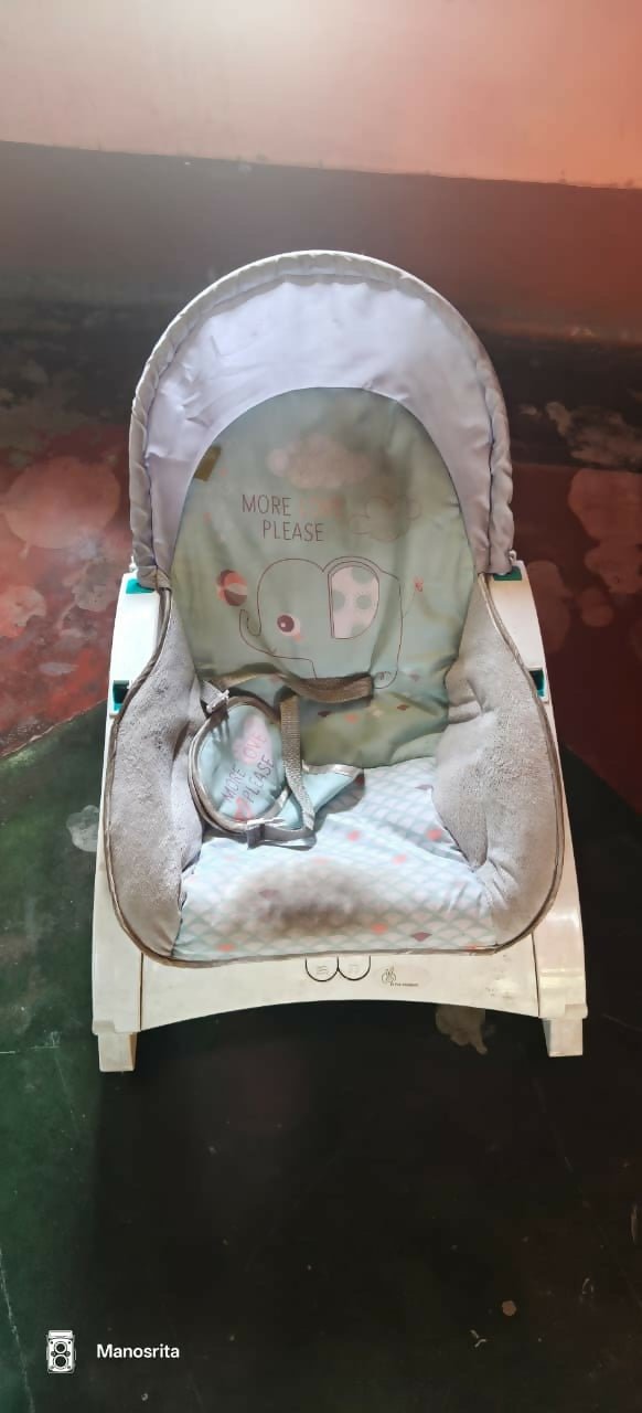 R for Rabbit rocker/bouncer with a cushioned seat, gentle bouncing and rocking motion, secure safety harness, and sturdy frame for soothing, relaxing, and entertaining newborns and infants.