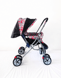 LuvLap reversible handle baby stroller with foldable travel pram design, reclining seat, adjustable canopy, 5-point safety harness, smooth wheels, and storage basket for comfortable travel with babies and toddlers.
