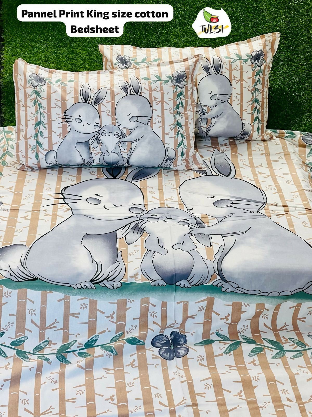 Cotton bedsheets with cartoon rabbit design