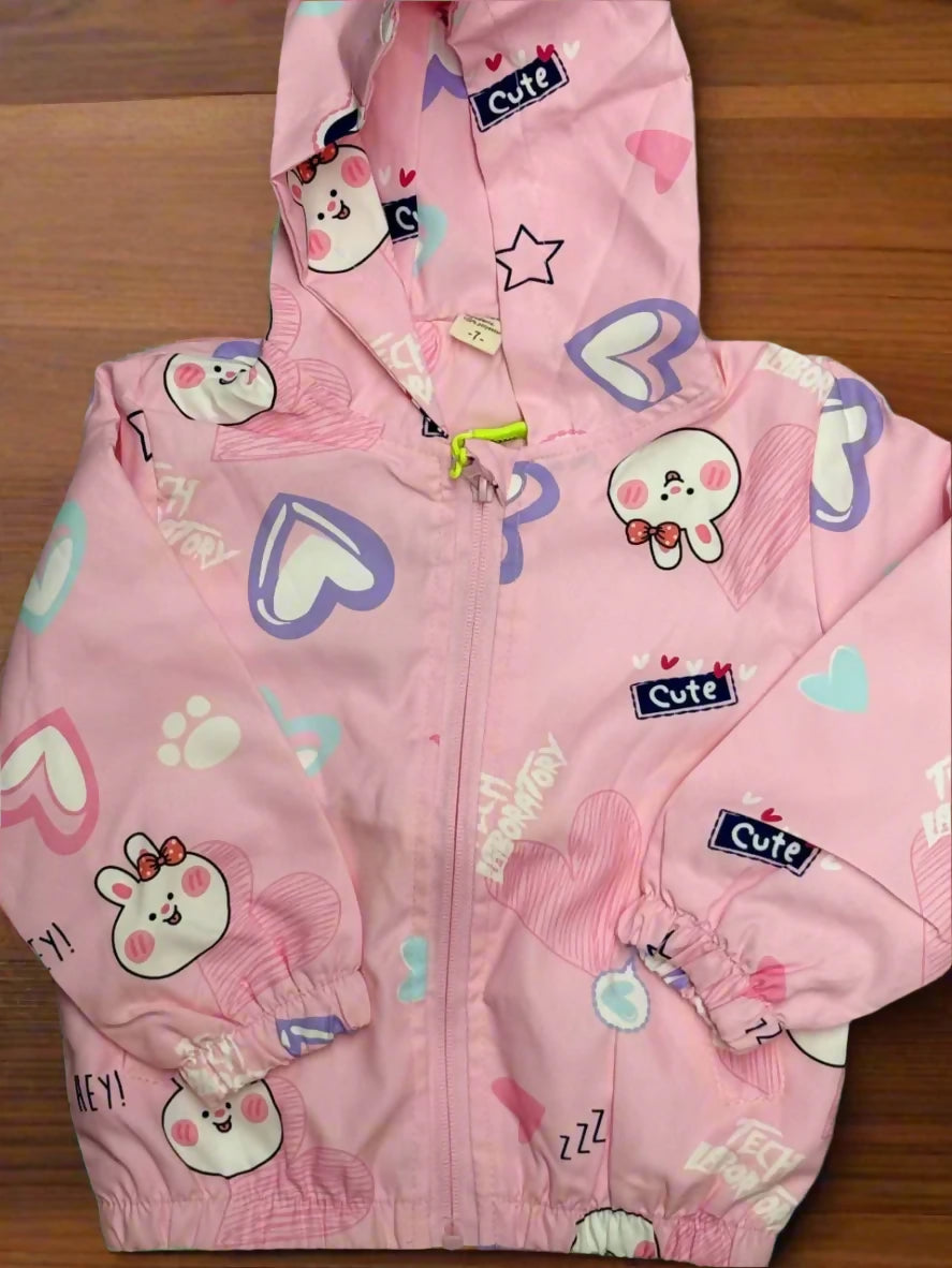 Pink children's jacket with cartoon designs