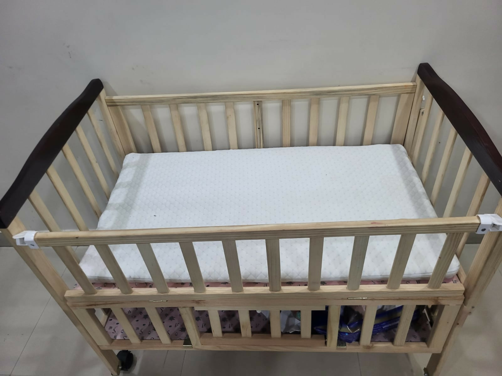 Buy FURNIFEST Wooden Baby Cot Crib – sturdy pinewood cradle with mattress, storage & mosquito net for 0–3 yrs.
