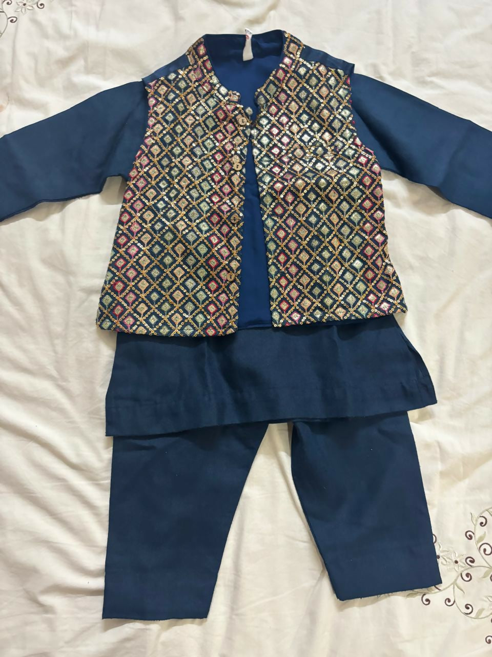 BABYHUG Navy Blue Kurta Set with Embroidered Jacket – Elegant & Festive Ethnic Wear for Kids