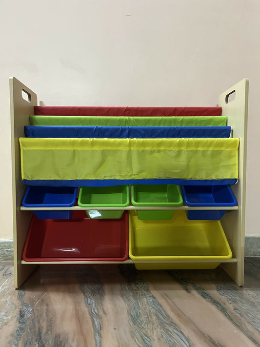 HOMESMITHS Wooden Toy Organiser with Book Rack