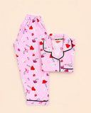 MELLOW Pink Mushroom night suit with soft comfortable fabric, cute mushroom-themed print, relaxed fit, and cozy design for bedtime, sleep, and everyday lounging.