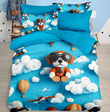 Blue bedding set with cartoon dog design