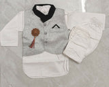 Cotton Black and White Indian Suit with Nehru Jacket