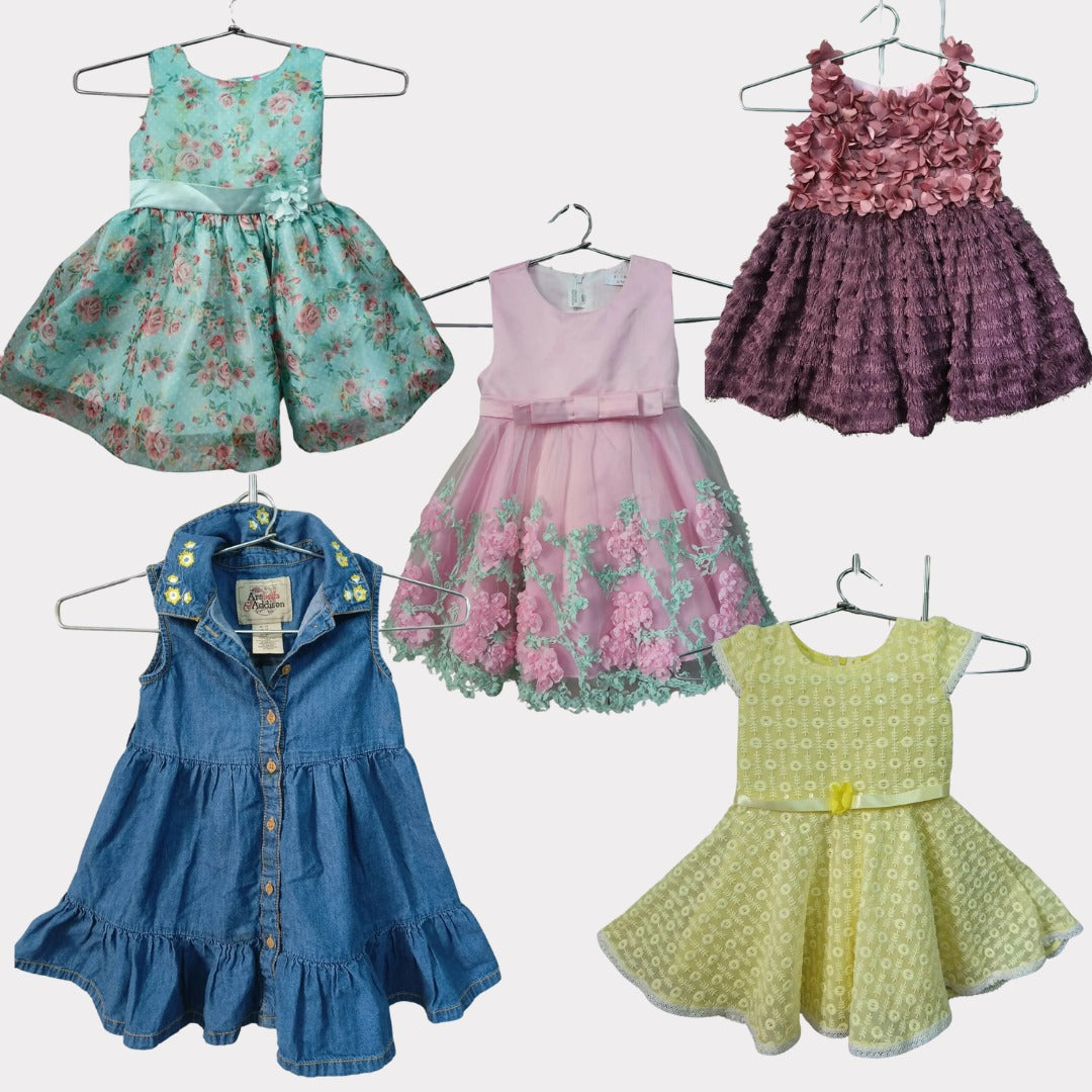 Combo Of Sirosa By Hopscotch Partywear Dress/Frock, ARABELLA & ADDISON Denim Frock/Dress , Partywear Dress/Frock, PINK AND BLUE Brand Dress/Frock, CHERRY CHOCOLATE Dress/Frock - PyaraBaby