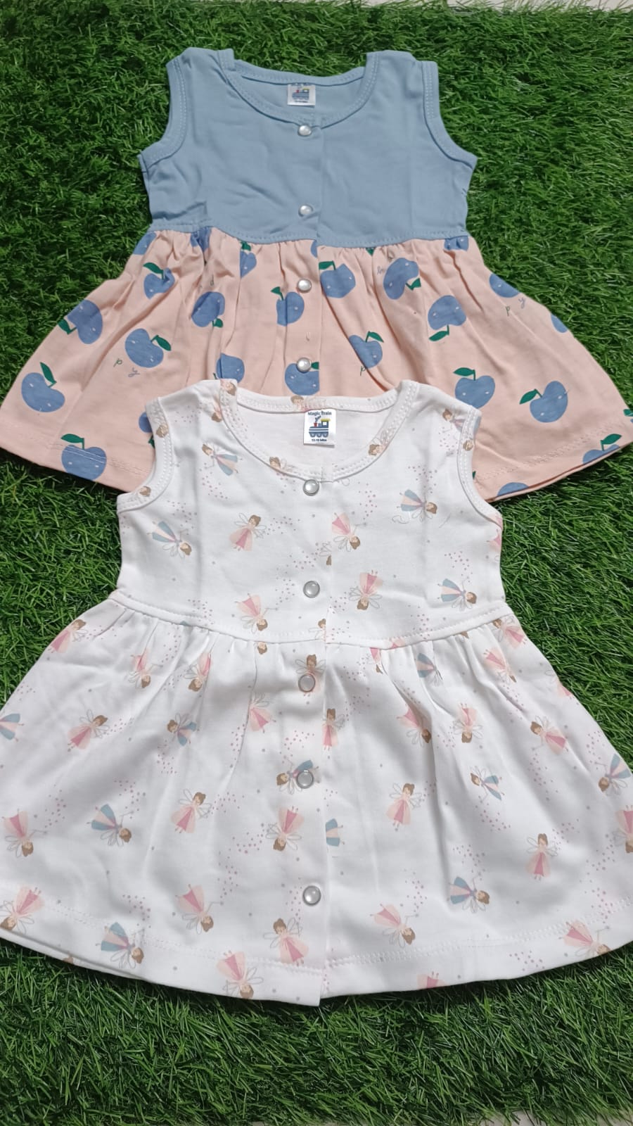 Set of 2 Baby Girl Frocks/Dresses, crafted from soft, breathable fabric with charming designs for comfort and style on any occasion.