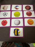 Set of educational cards showing various sports balls