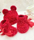 Crochet baby beanie and bootie set