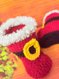 Crochet Santa Booties for Babies/ Handmade Christmas Santa Clause Shoes/ Crochet Red Booties for Christmas