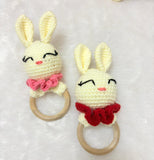Crochet bunny and rattle set