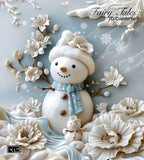 Snowman with floral decorations and 'Fairy Tales 7D Comforter'