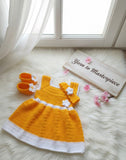 Baby Frock Set with Booties and Hairband, Hand Crocheted