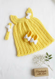 Crochet baby girl frock, headband and shoes set