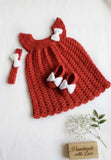Crochet baby girl frock, headband and shoes set