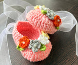 Crochet Baby Shoes With Multi Colour Flowers