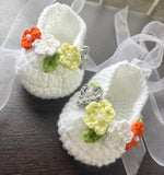Crochet Baby Shoes With Multi Colour Flowers