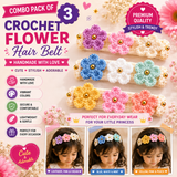 Designer Handmade Crochet Flower Hair Belt Combo | Set of 3 Colorful Hairbands