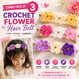 Designer Handmade Crochet Flower Hair Belt Combo | Set of 3 Colorful Hairbands
