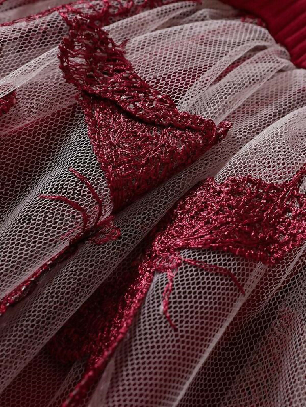 Girls Maroon Butterfly Net Party Dress with Bow