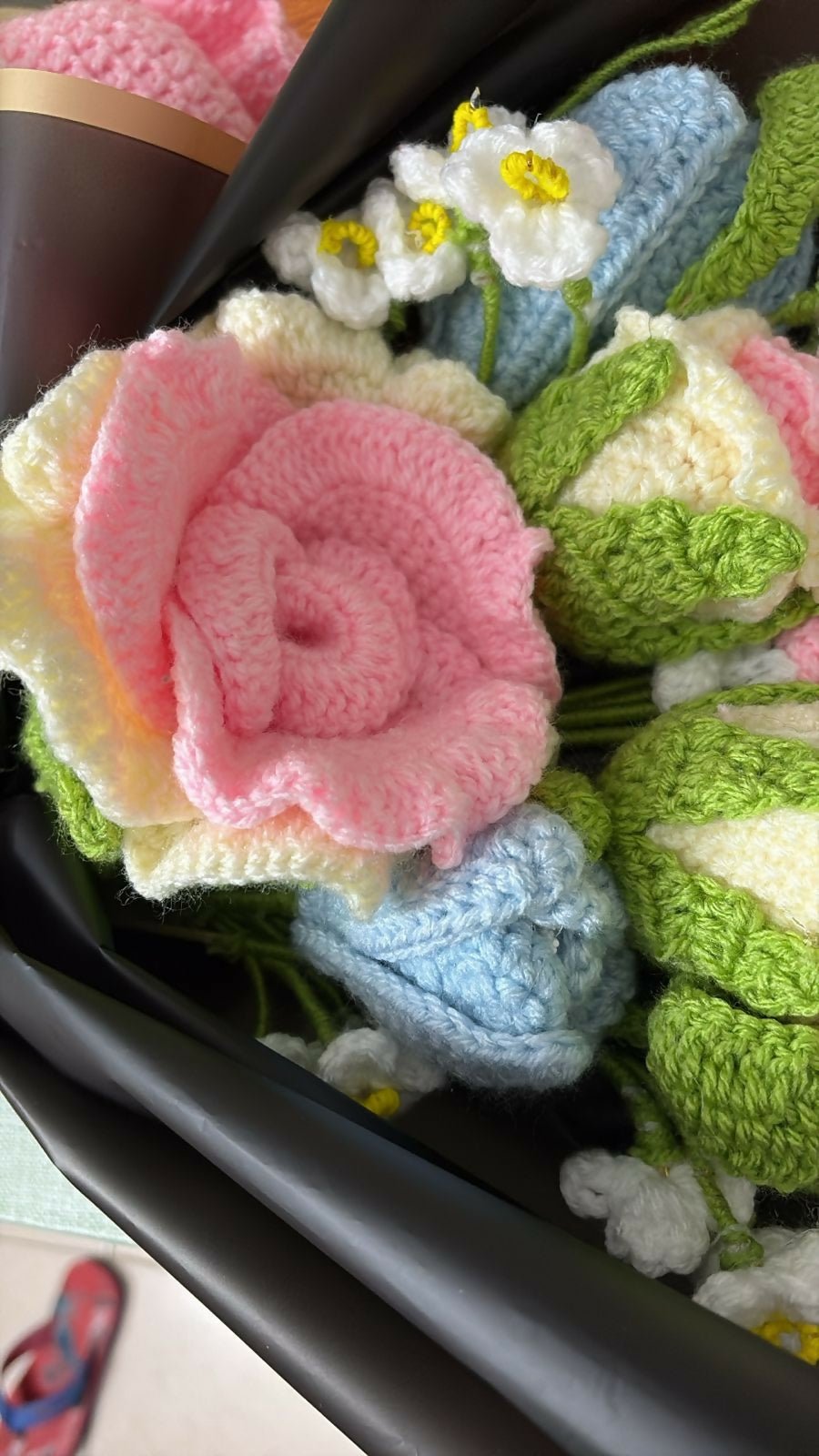 Colorful knitted flowers
