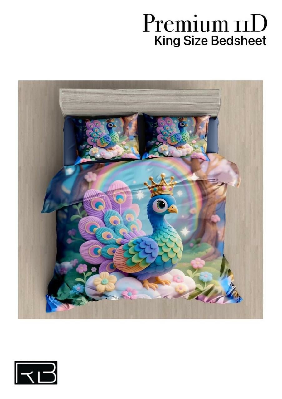 Colorful peacock design on a King Size Bedsheet