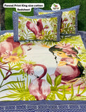 Flamingo and floral patterned bedsheet set with pillows