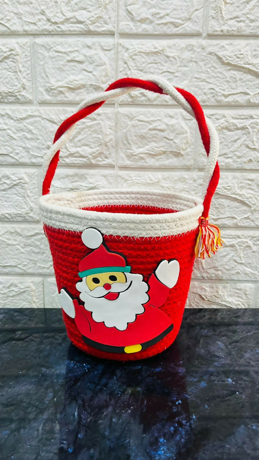 Red Santa Claus-themed basket