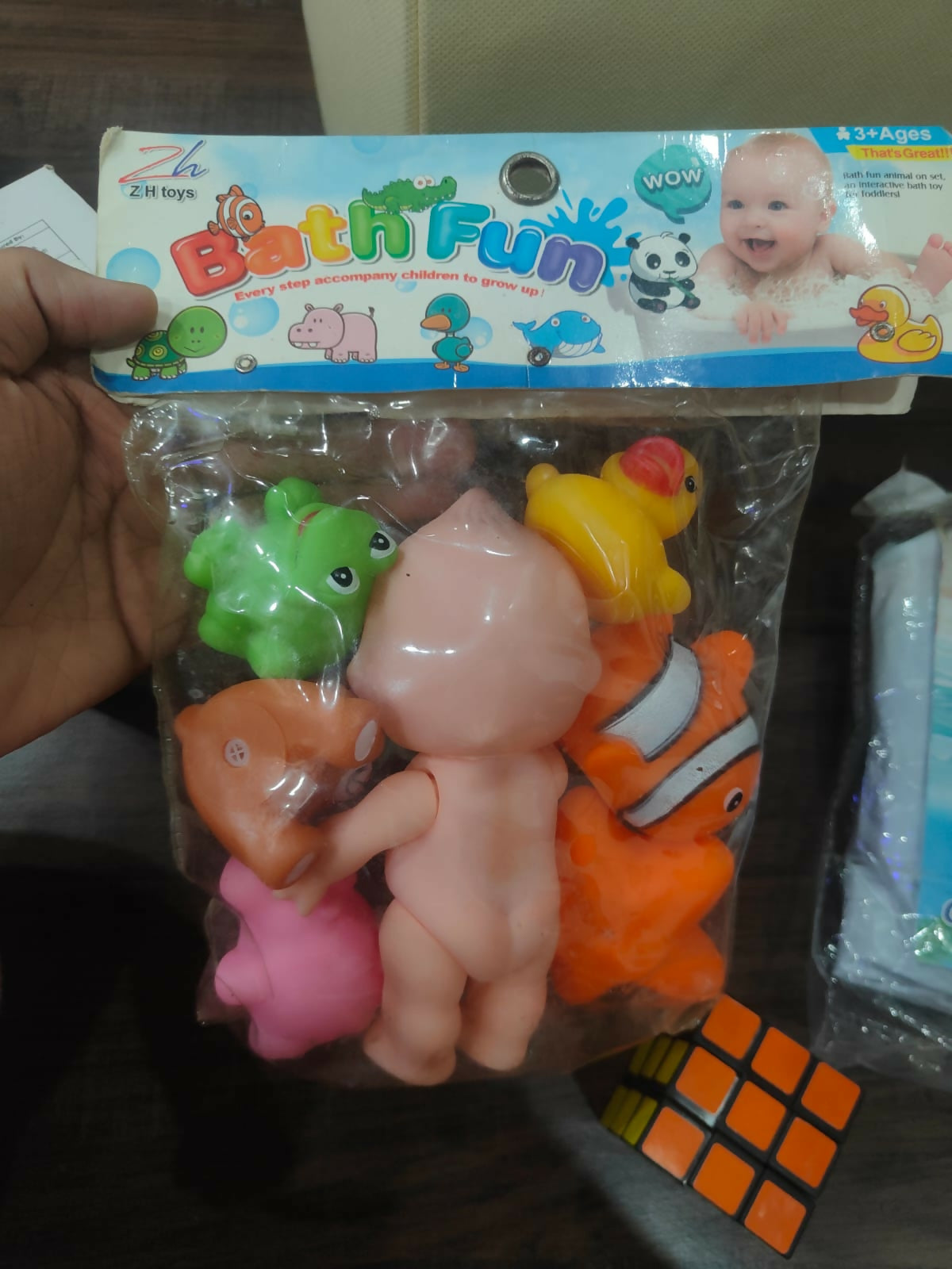 Packaged bath toys with cartoon characters