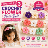 Designer Handmade Crochet Flower Hair Belt Combo | Set of 3 Colorful Hairbands