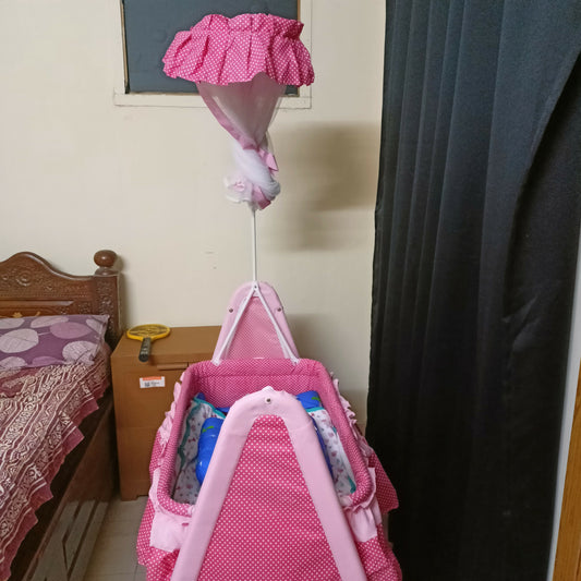 BABYHUG Angel Dreams Baby Cradle With Mosquito Net, Bed And Pillow