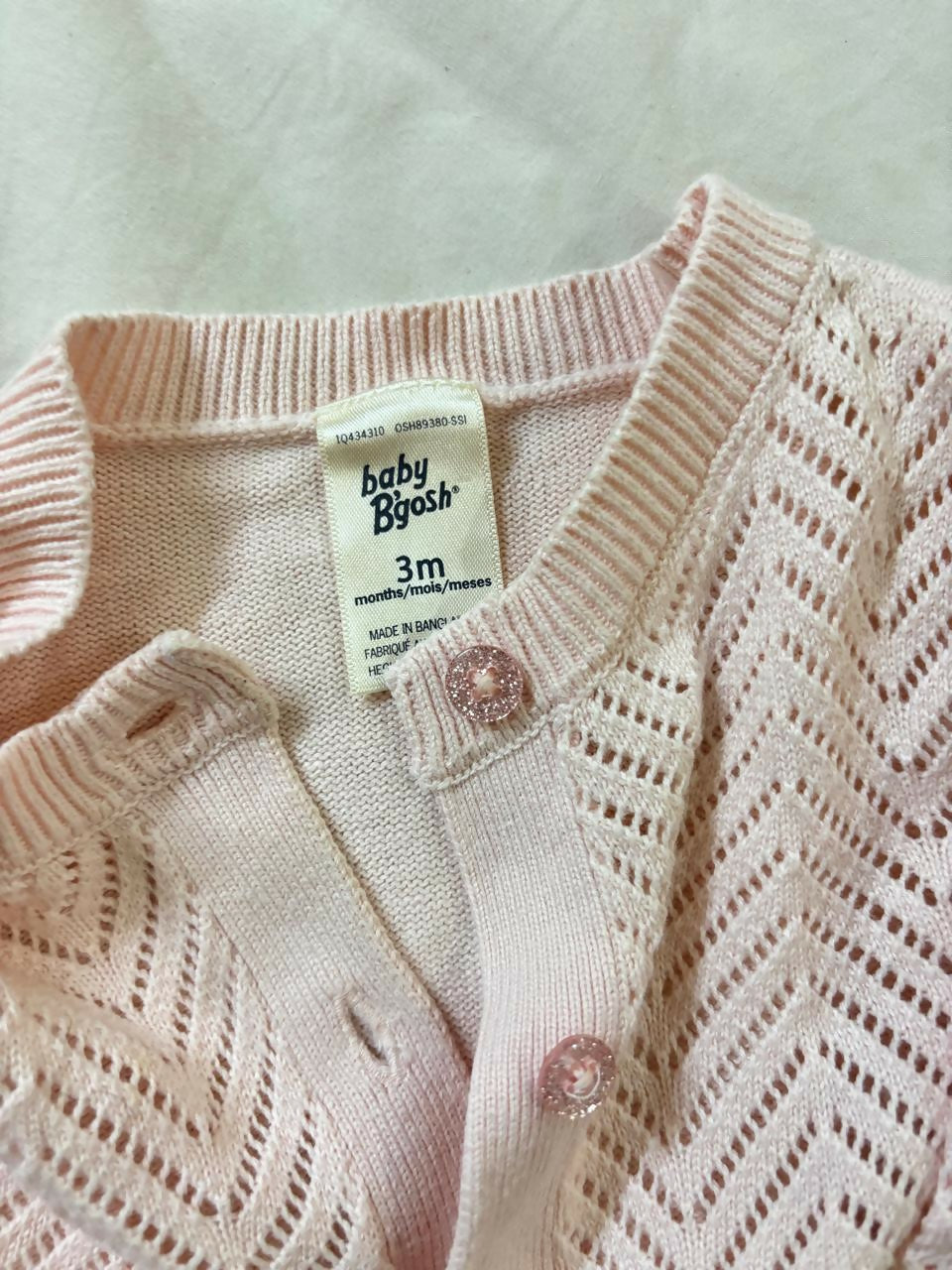 BABY B’GOSH Pointelle Pink Cardigan – Soft, Elegant & Perfect Layering for Babies